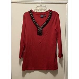 Raphaella Vneck 3/4 Sleeve Pullover Shirt Size Small Petit